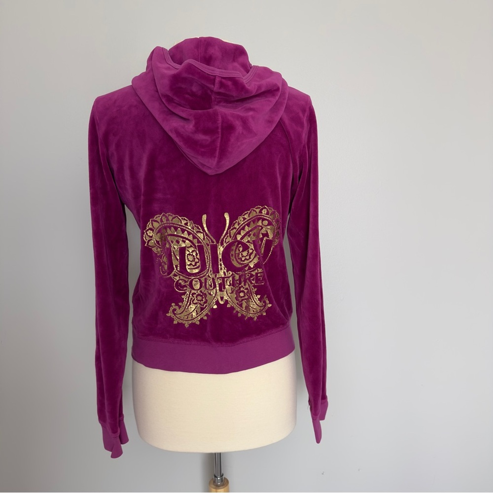 Vintage Y2K Juicy Couture Velour Hoodie Purple Size XL Bling Butterfly Full zip